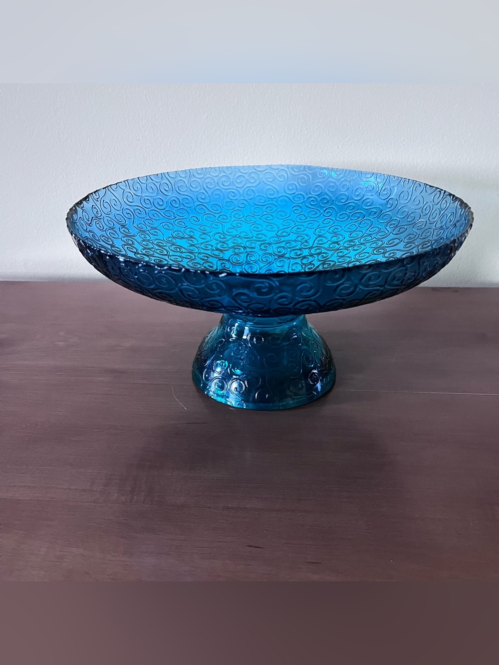 Blue/Green Glass Pedestal Bowl - Decorative Home Art made in Spain - Picture 3 of 12